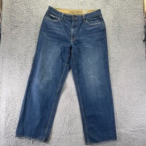 Vintage Plugg Jeans Mens 36x32 Blue Cotton Denim Straight Faded Whiskered Baggy